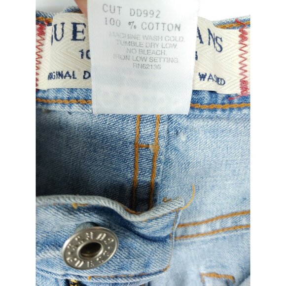 GUESS Jeans USA 90s Y2K Womens 28 Blue Cotton Denim Raw Hem Ankle Capri - Picture 8 of 8